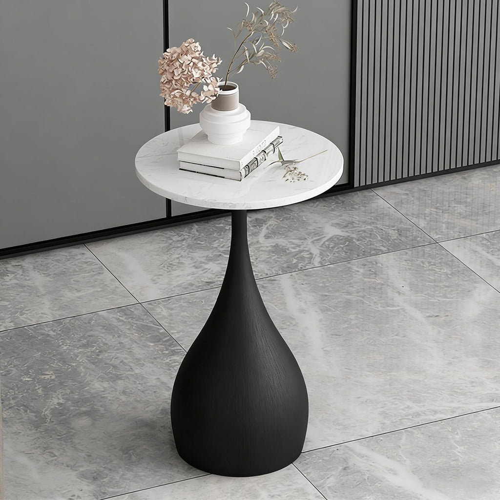 Small Side End Table with Faux Marble Tabletop, 14inch Round Coffee Table Sofa Side Table Modern End Table Accent Table with Sturdy Base Nightstand for Living Room Kitchen Balcony