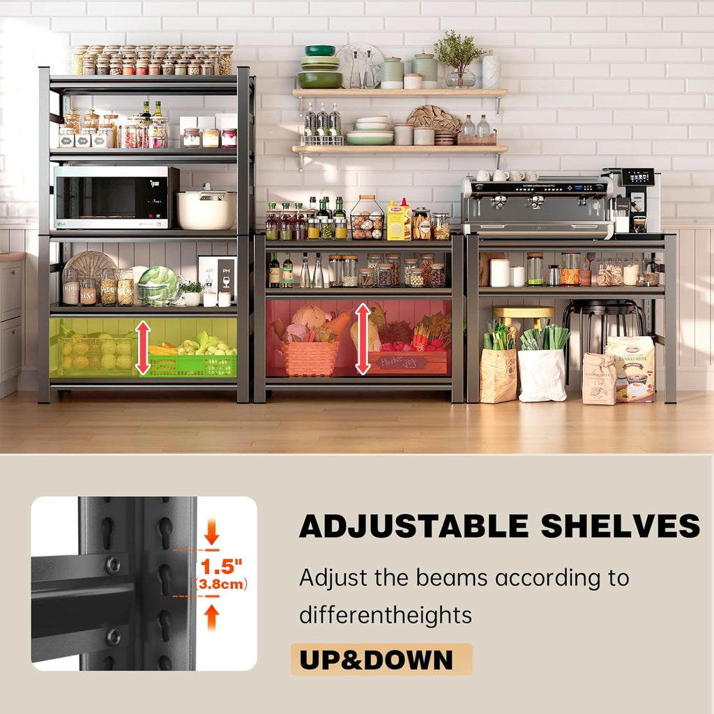 5-Tier Kitchen Storage Shelves, 2500LBS Heavy Duty Garage Metal Shelving Unit, 72" H Adjustable Pantry shelves, Industrial Storage Rack, Microwave Stand & Bakers Rack for Home Office, Garage - Black