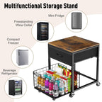 Housolution Mobile Mini Fridge Stand with Storage, Height-Adjustable Mini Beverage Fridge Table, Coffee Bar, 200 lbs Heavy-Duty Compact Refrigerator Shelf with Rolling Cabinet for Kitchen Home Office