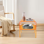 Acrylic Side Table, 2-Tier End Table with Open Storage, Modern Nightstand for Small Spaces, Easy-Clean Bedside Table for Living Room Bedroom Office (Orange)