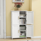 Bathroom Storage Cabinet, Bathroom Floor Cabinet Freestanding Organizer with Adjustable Shelves for Bathroom Laundry Room,4 Doors, Black