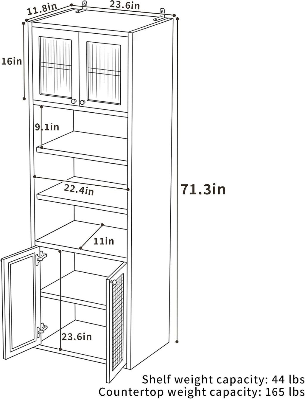 71.3''Tall Kitchen Pantry Cabinet with Oversized Open Shelf & Coffee Station,Tall Extra Deep Enclosed Storage, Fluted Rattan Doors,Adjustable Shelves, Anti-Tip, for Multi-Room Use,Brown