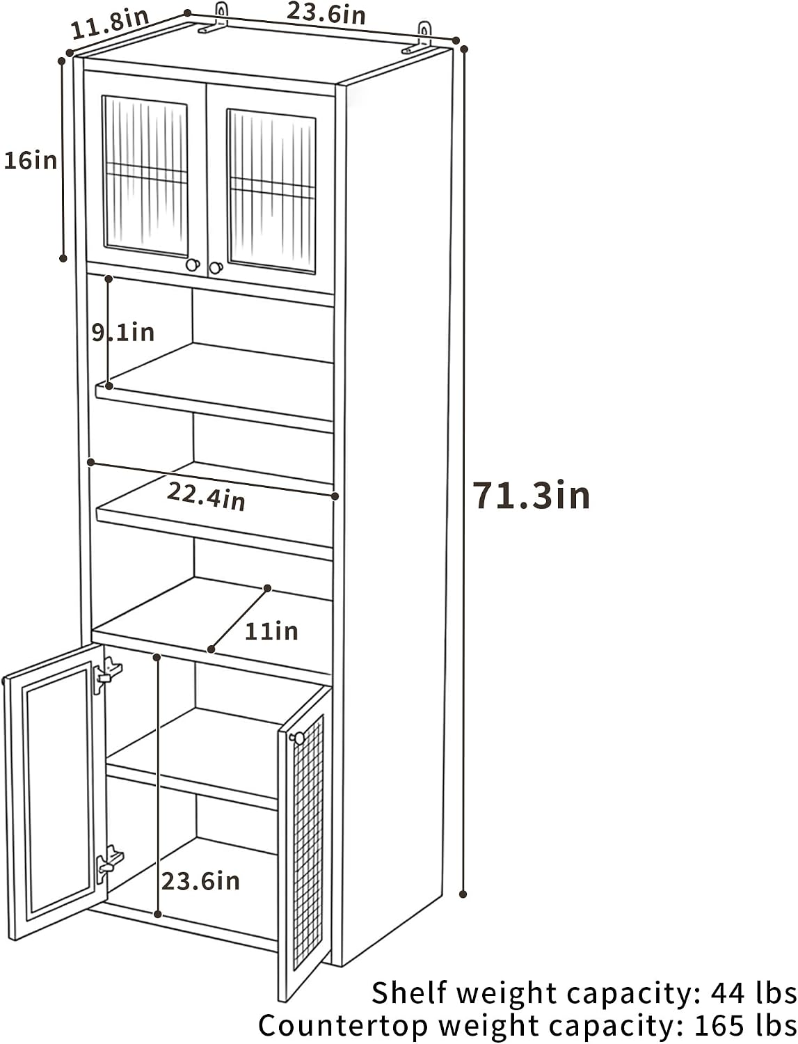 71.3''Tall Kitchen Pantry Cabinet with Oversized Open Shelf & Coffee Station,Tall Extra Deep Enclosed Storage, Fluted Rattan Doors,Adjustable Shelves, Anti-Tip, for Multi-Room Use,Brown
