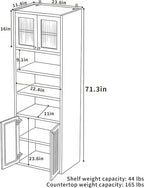 71.3''Tall Kitchen Pantry Cabinet with Oversized Open Shelf & Coffee Station,Tall Extra Deep Enclosed Storage, Fluted Rattan Doors,Adjustable Shelves, Anti-Tip, for Multi-Room Use,White