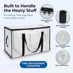 ClearSpace Oversized Moving Bags or Storage Bag – Large Moving Boxes with Backpack Straps, Zippers & Handles – Heavy-Duty Packing Bags for Moving, College Dorm, Christmas Decorations, 6 Pack