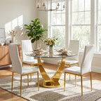 47.2" Round Glass Dining Table for 4-6, Modern Kitchen Table with Tempered Glass Top & Stainless Steel Legs, Circle Dining Table for Home, Living Room, Apartment (Gold)