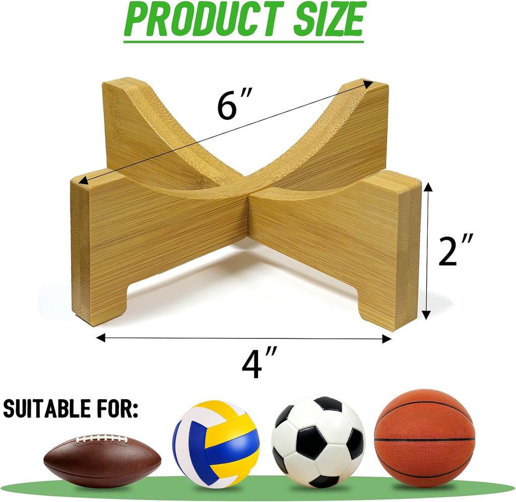 Football Display Stand – Natural Wood Ball Stand for Footballs, Basketballs, Soccer Balls, Memorabilia & Sports Collectibles, Bamboo Ball Holder for Desk Shelf