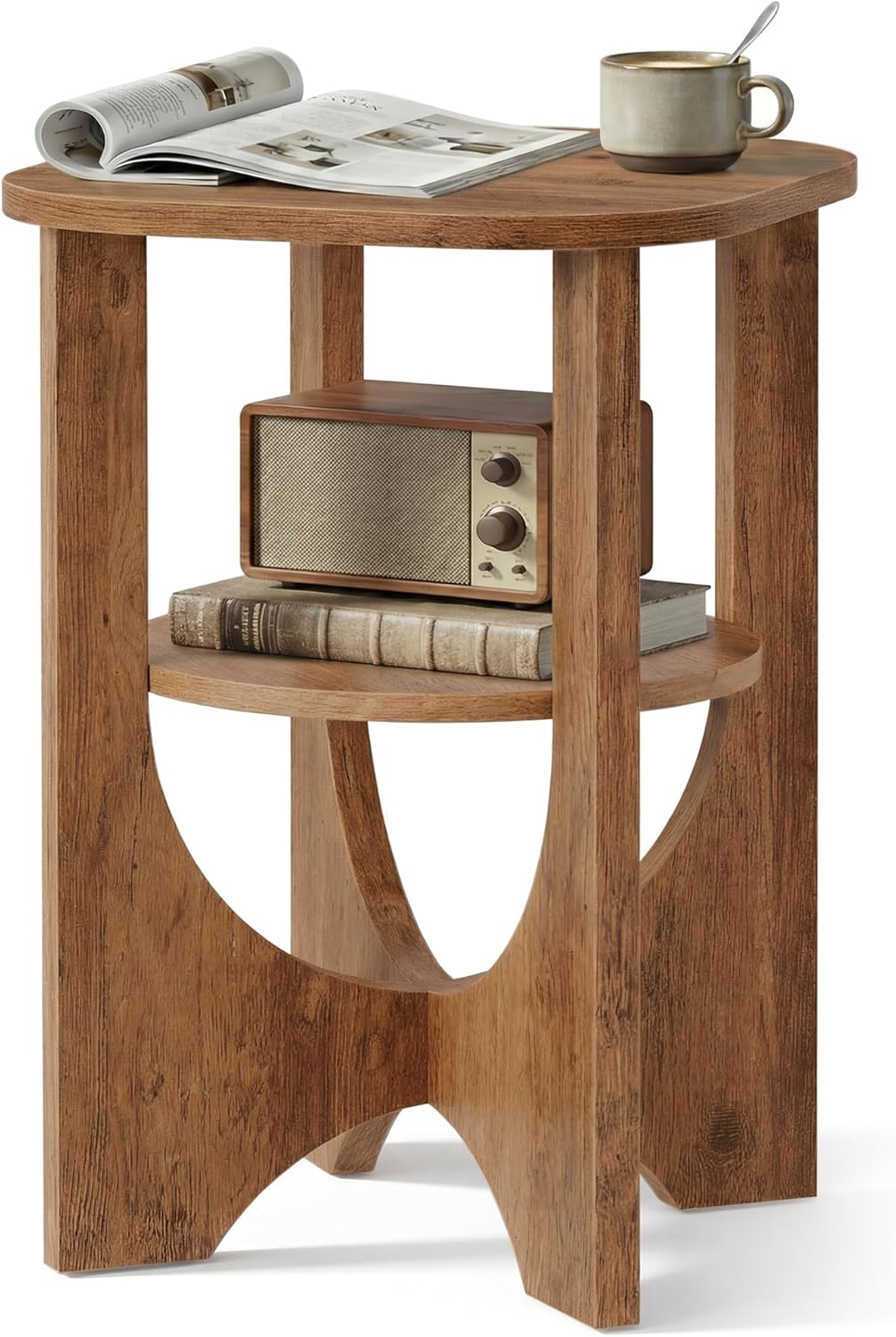 VASAGLE Side Table, 2 Tier Small Accent End Table, Nightstand with Lower Shelf for Small Spaces, Living Room, Bedroom, Honey Brown ULET233M101S
