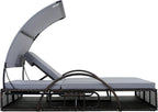 Outdoor Sun Lounger with Adjustable Backrest,Canopy, Patio Double Sunbed with Hidden Side Table and Arched Armrests,Suitable for Pool Deck,Garden,Backyard (Gray+Canopy)