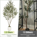 VIVATREES Olive Trees Artificial Indoor, 6FT Tall Faux Olive Tree with White Tall Planter, Artificial Plants with Natural Wood Trunk and Lifelike Fruits for Home Office Decor