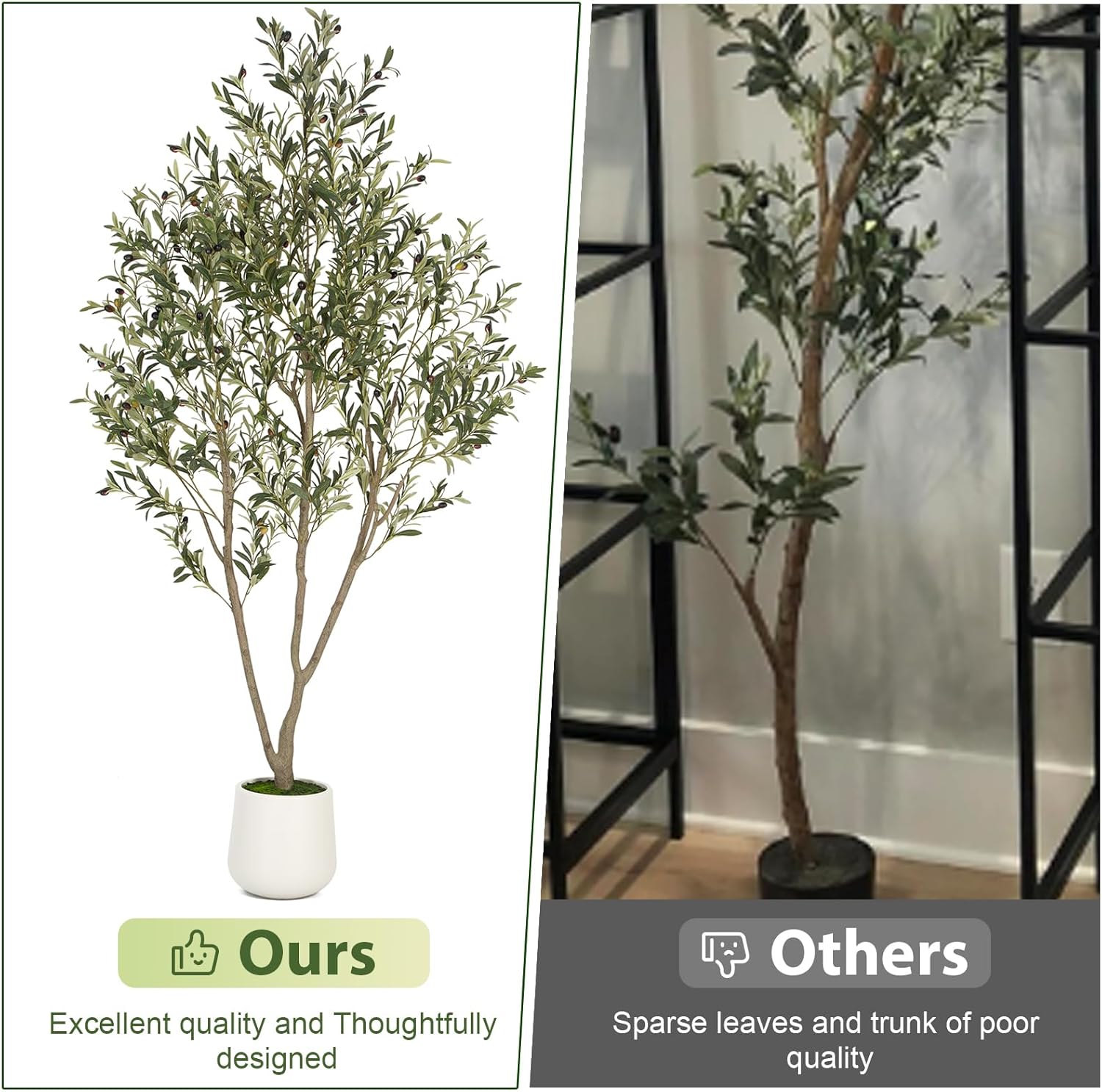 VIVATREES Olive Trees Artificial Indoor, 6FT Tall Faux Olive Tree with White Tall Planter, Artificial Plants with Natural Wood Trunk and Lifelike Fruits for Home Office Decor