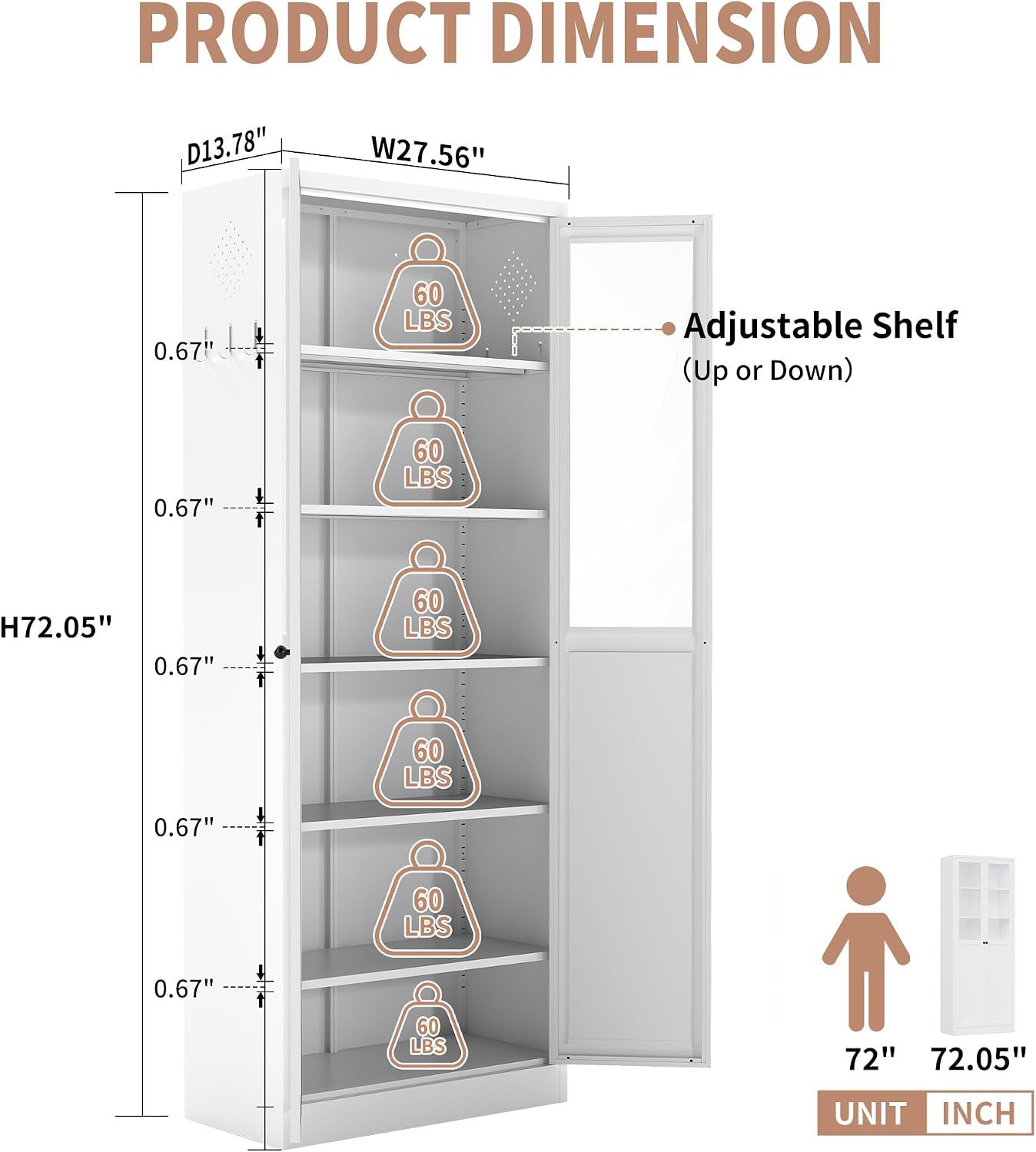Storage Pantry Buffet Cabinet - 72" White Metal Tall Heavy-Duty Adjustable Freestanding Kitchen Pantry Cabinet with Doors Shelves for Kitchen Living Room Bathroom Garage Pantry