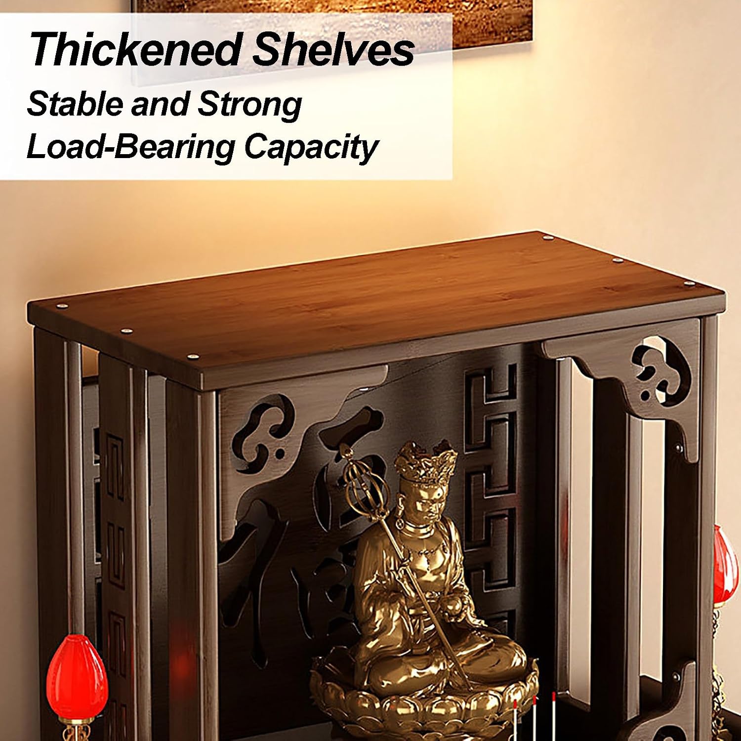 Small Altar Table Solid Wood, Pooja Meditation Table with Telescopic Pull-Out Storage Board, Butsudan, Buddhist Altar Shelf Countertop Type(66x26x50 cm/26x10x20 in)