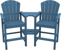 SERWALL Tall Adirondack Chairs Set of 2 with Double Layer Connecting Tray, HDPE Bar Height Outdoor Chairs, Wood-Like Adirondack Bar Stools for Patio, Balcony, Porch, Blue