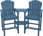 SERWALL Tall Adirondack Chairs Set of 2 with Double Layer Connecting Tray, HDPE Bar Height Outdoor Chairs, Wood-Like Adirondack Bar Stools for Patio, Balcony, Porch, Blue