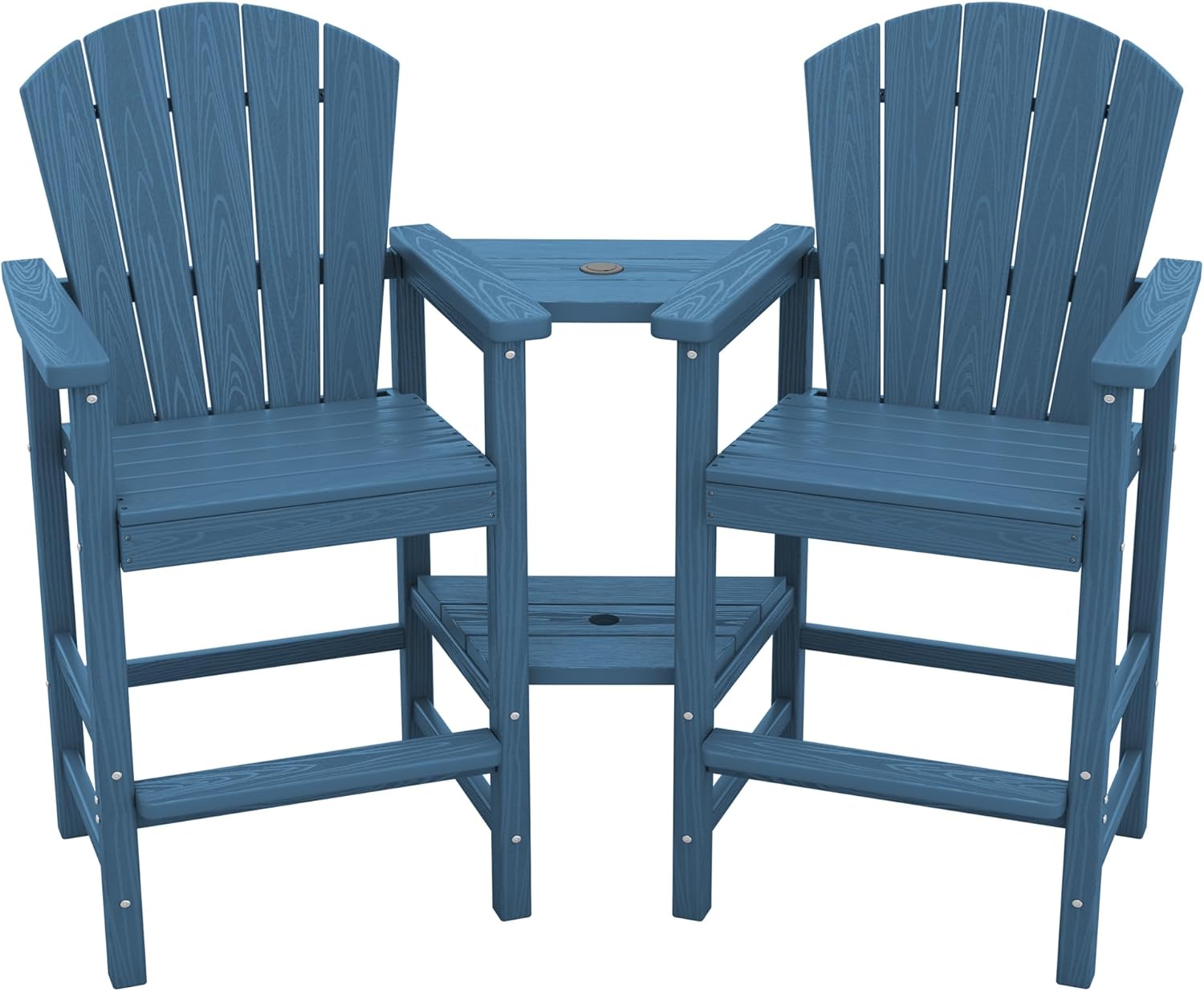 SERWALL Tall Adirondack Chairs Set of 2 with Double Layer Connecting Tray, HDPE Bar Height Outdoor Chairs, Wood-Like Adirondack Bar Stools for Patio, Balcony, Porch, Blue