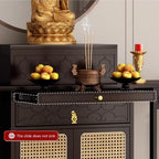 Chinese Shrine Altar Table with Storage, Bamboo Buddha Buddhist Altar Cabinet, Offering Meditation Table with Plastic Rattan Door, for Living Room, Temples(Black,100cm/39.3in)