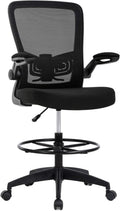 BestOffice Drafting Chair Tall Office Chair Adjustable Height with Lumbar Support Flip Up Arms Footrest Mid Back Task Mesh Desk Chair Computer Chair Drafting Stool for Standing Desk, Black