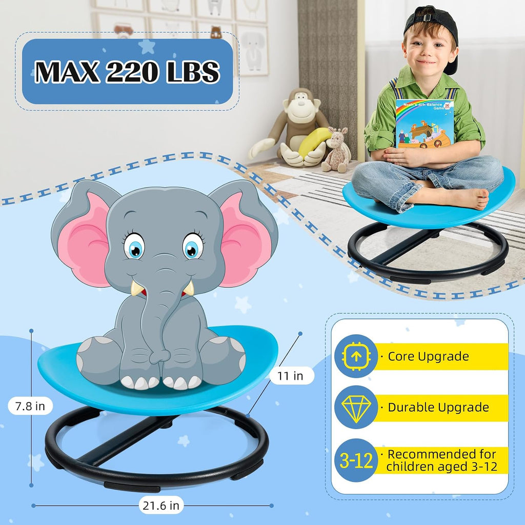 2026 Upgraded Kids Sensory Swivel Chair, Indoor Spinning Seat for Active Play and Balance Coordination, Non-Slip Metal Base, Heavy Duty Rotating Chair for Boys and Girls(Blue)