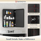 Keonjinn Black Medicine Cabinet 16 x 24 Inch, Bathroom Medicine Cabinet with Mirror, Heavy & Solid Stainless Steel Framed, Adjustable Shelves, Recessed or Wall Mount, Bathroom Mirror with Storage