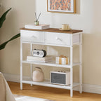 HOOBRO 29.5" Narrow Console Table with 2 Fabric Drawers, Sofa Table, Small Entryway Table with 3-Tier Storage Shelves, Behind Couch Table, for Living Room, Hallway, Walnut and White WH72XG01