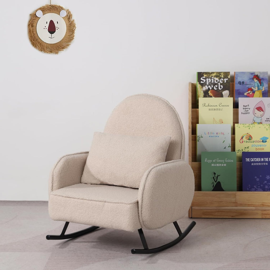 Baby Rocking Chair,Toddler Chair,Kids Chair,Kids Sofa, Shaky Metal Foot and Sherpa Fabric,Toddler Rocking Armchair for Boys and Girls Rest (Beige)