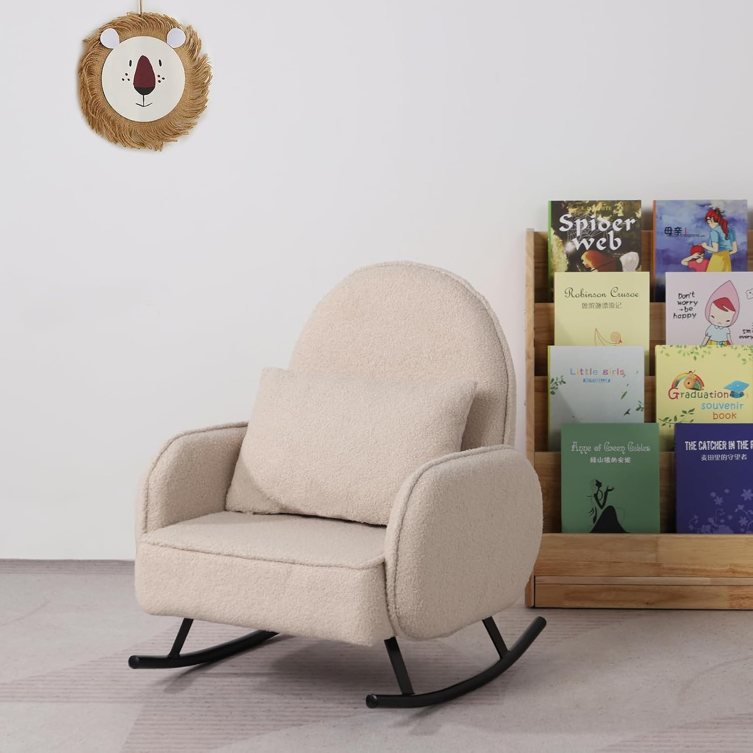 Baby Rocking Chair,Toddler Chair,Kids Chair,Kids Sofa, Shaky Metal Foot and Sherpa Fabric,Toddler Rocking Armchair for Boys and Girls Rest (Beige)