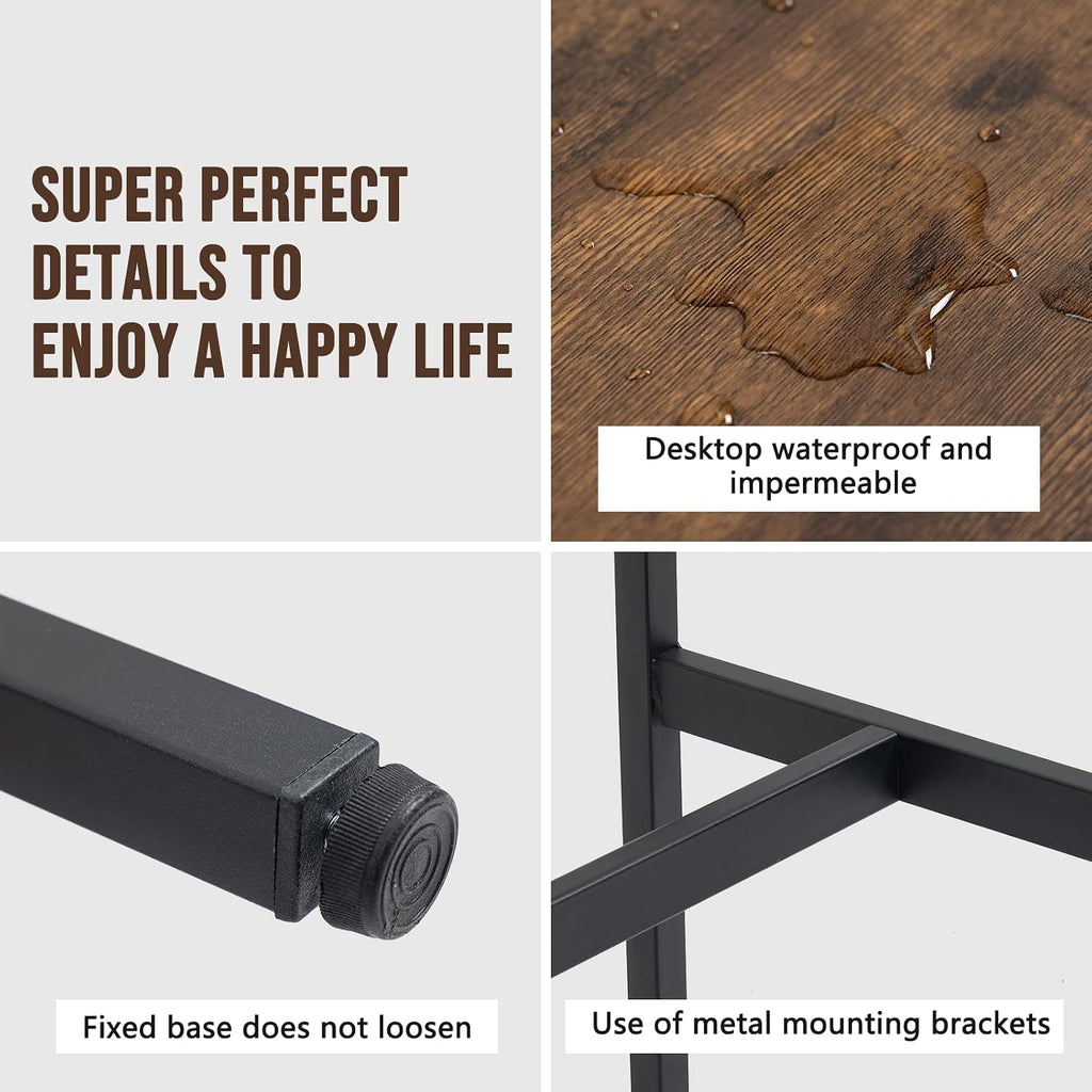 44.5" Bar Table, Pub Table with Adjustable Feet Floor Protector, Narrow Rectangular Kitchen Counter Bar Tables, Sofa High Top Tables with Black Metal Legs, Rustic Brown
