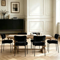 Boucle Dining Chair Set of 6, Mid Century Modern Upholstered Kitchen Chairs with Curved Backrest & Black Metal Legs, Round Dining Room Chairs, Black