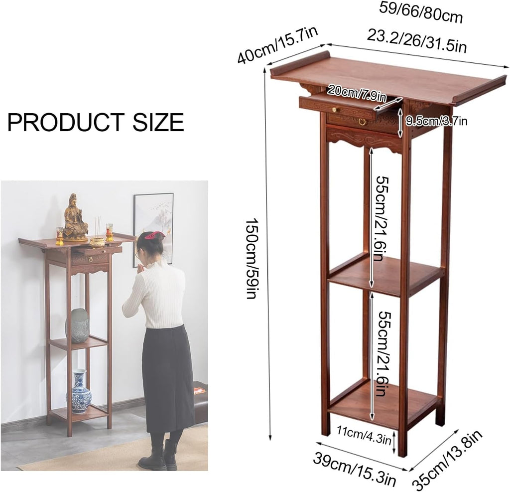 Personal Shrine Altar Table with Storage, Bamboo Meditation Altar Cabniat, Chinese Cabinet Offering Table Buddha Niche, for Living Room, Bedroom, Office(59cm/23.2in)