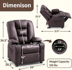MCombo Big Kids Recliner for Ages 3+, Child Reclining Chair, Toddlers Recliner Sofa with Cup Holders, Faux Leather, 7322(Dark Brown)