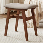 Solid Wood Small Vanity Stool Chair, Makeup Stools for Vanity Desk, Bathroom Vanity Chair, Padded Foot Stool for Living Room, Ottoman Foot Rest for Couch, Small Bench for Entryway, Walnut