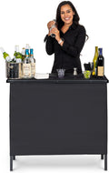 GoBar Portable Bar Table for Events - Black, 3 Skirts, or LED - Pop Up Mobile Bartending Station with Travel Carrying Case
