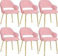 VECELO Velvet Dining Chairs Set of 6, Modern Upholstered Kitchen Chairs with Cushion, Padded Backrest and Metal Legs, Pink