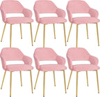 VECELO Velvet Dining Chairs Set of 6, Modern Upholstered Kitchen Chairs with Cushion, Padded Backrest and Metal Legs, Pink