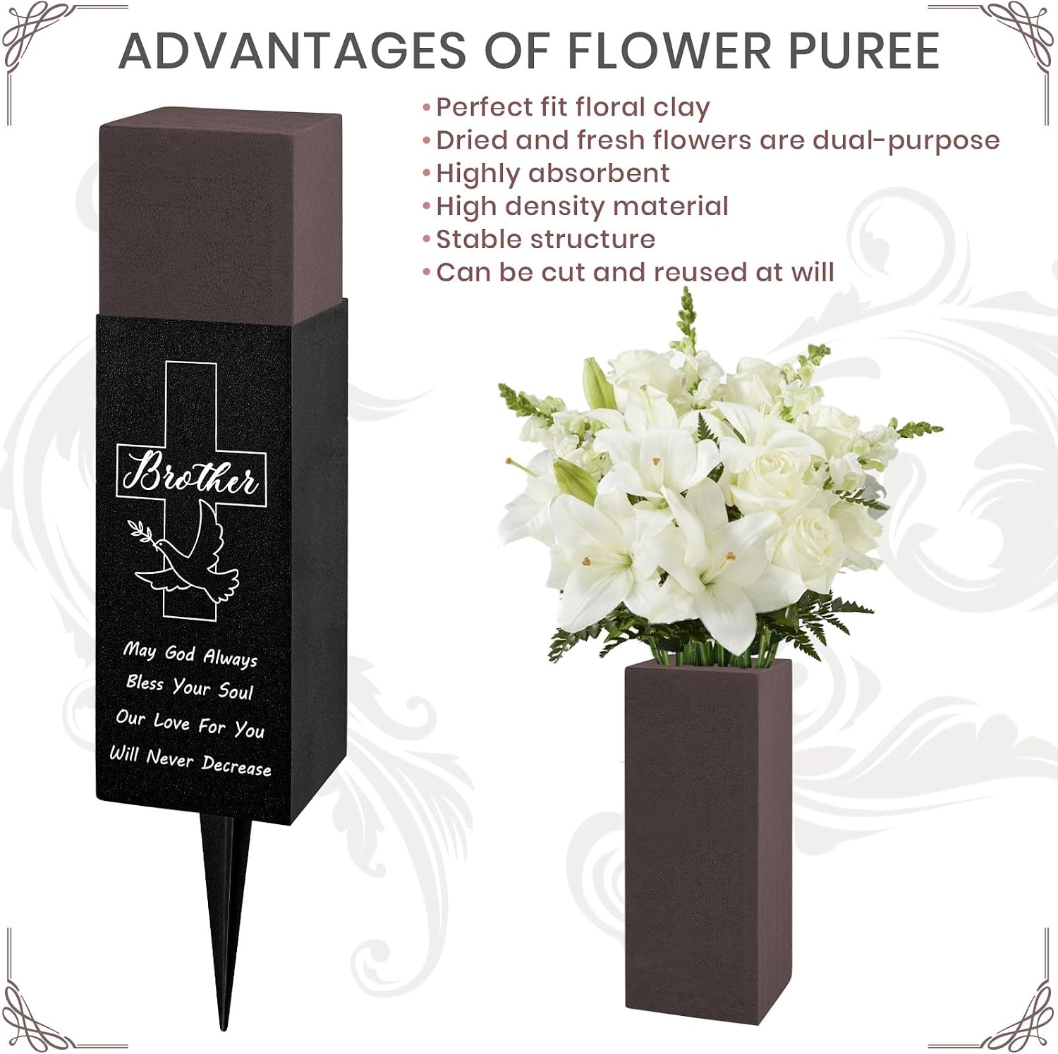 Cemetery Vases with Spikes and Flower Clay, Metal,Cemetery vases for Grave with Drainage Holes for Fresh/Artificial Flowers,Flower Holder for Cemetery,Memorial Day Grave Decorations for Cemetery