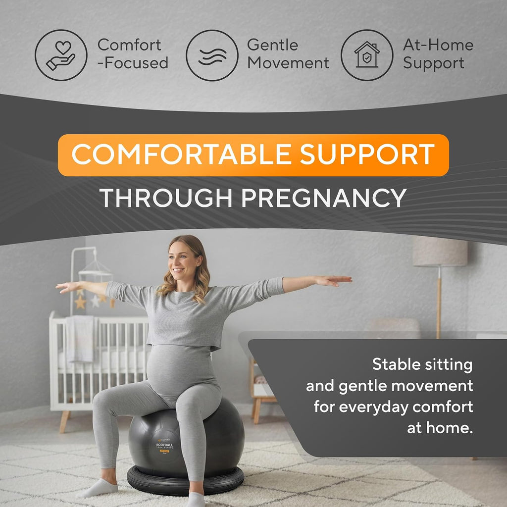 Yoga Exercise Ball Chair for Office Desk with Base, Ideal for Pregnancy, Birthing, Stability Exercises & Fitness. Swiss Stability Birth Ball for Labor, Gym & Workouts.