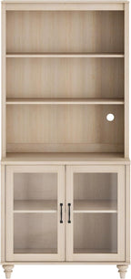 WAMPAT 72'' Tall Kitchen Pantry Cabinet with Storage, 34'' Wide Dining Hutch with Glass Doors and Adjustable Shleves, Farmhouse Pantry Storage for Home Decor, Living Room, Home Office, Light Oak