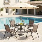 TLSUNNY Patio Folding Chairs Set of 2, Portable Dining Lawn Chairs, Outdoor Folded Furniture W/Breathable Textilene & Steel Frame, Armrests & Crossbar, All Weather for Pool, Camping (2, Brown)