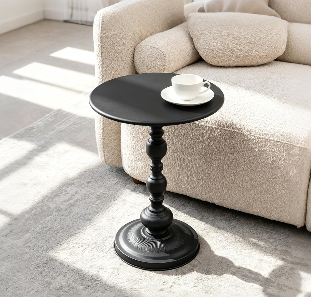 2P Vintage Metal Round Side Table, End Table for Sofa Bedside Nightstand, Accent Decorative Table for Small Space Living Room Bedroom (1, Black)