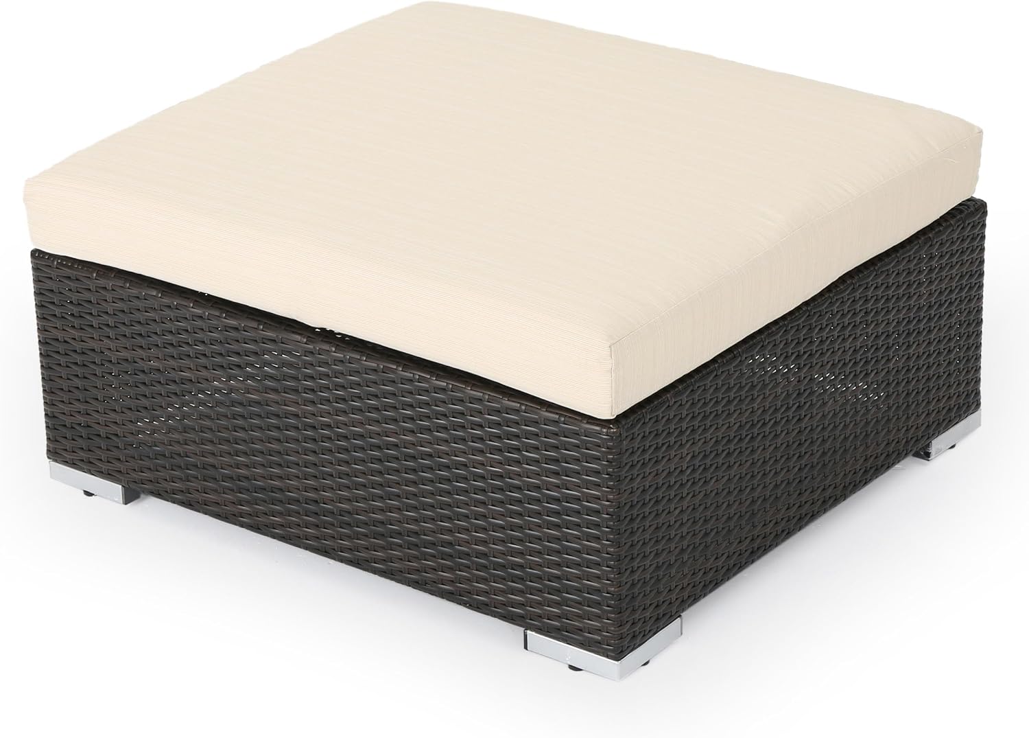 roomfitters Outdoor Wicker Ottoman with Cushion for Stylish Patio Furniture, Versatile Garden Footrest or Extra Seating, Comfortable and Durable, Beige
