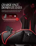 GTPLAYER Gaming Chair with Speakers, Video Game Chairs with Footrest, PC Game Chairs for Adults - Padded High Back Ergonomic Reclining Silla, Linkage Armrest, 909MF, Black-Red