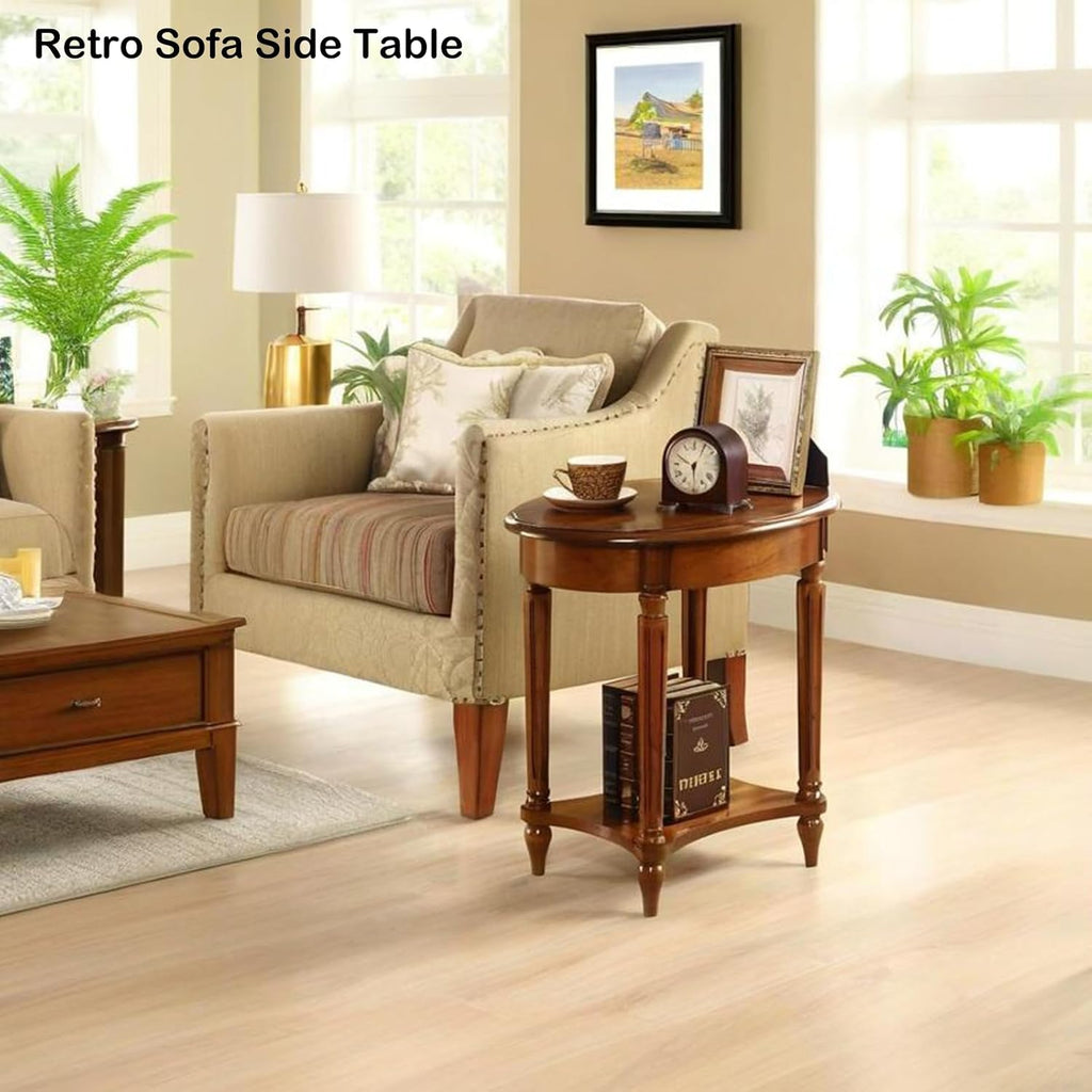 YUNMUARY-Oval End Table Cherry Finish Wood Side Table with Storage Shelf,Modern Living Room Accent Tables Wooden Nightstand Mid-Century End Tables for Sofa,No-Tools Assembly Dark Cherry