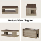 Miereirl Farmhouse Coffee Table with Storage Shelf, 2-Tier Wood Rustic Center Table with LED Light, 47” Rectangular Tea Tables for Living Room, Apartment, Office,Walnut &Light Ash White