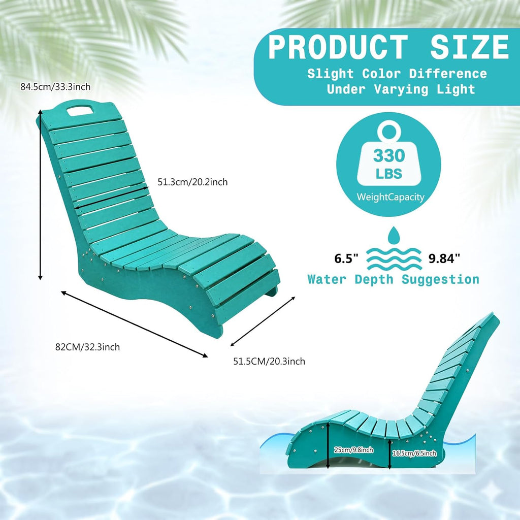 Pool Lounge Chair, S Shape HDPE in-Pool Chaise with Wheels, Patio Outdoor Lounge Chair for Pool Deck, Garden, Backyard & Beach