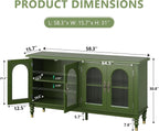 iPormis Fluted Arched Buffet Cabinet with Storage, 59" Vintage Sideboard with Glass Door & Adjustable Shelves, Mid Century Modern Solid Wood Credenza Accent Cabinet for Living Room, Entryway, Green