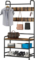 LINZINAR Coat Rack Hall Tree with Bench and Shoe Storage 3 in 1 Entryway | Stand Alone Coat Hanger Shoe Shelf Coat and Shoe Rack Entryway Hall Tree for Entrance Hallway Doorway Front Door