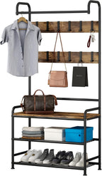 LINZINAR Coat Rack Hall Tree with Bench and Shoe Storage 3 in 1 Entryway | Stand Alone Coat Hanger Shoe Shelf Coat and Shoe Rack Entryway Hall Tree for Entrance Hallway Doorway Front Door