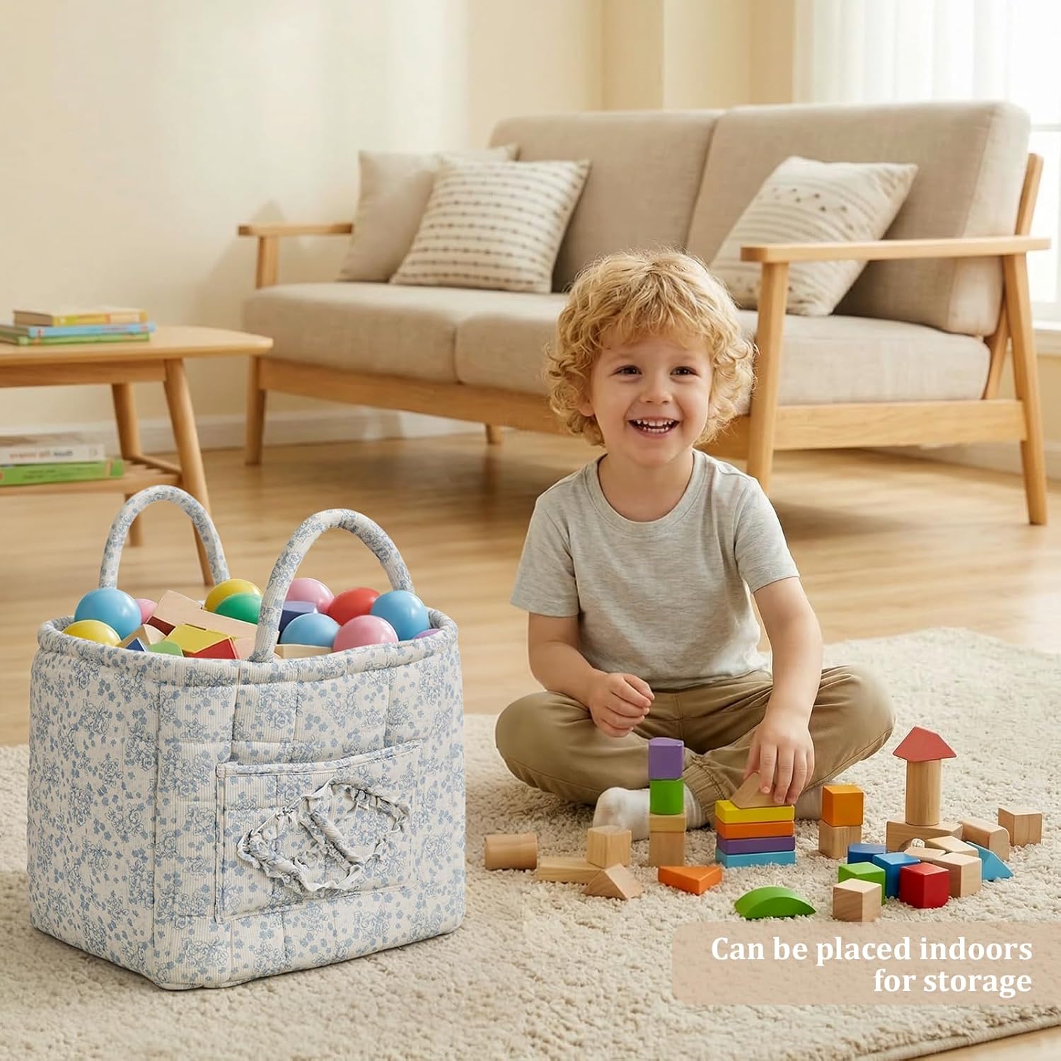 Floral Fabric Storage Basket Car Interior Storage Basket Underwear Sundries Laundry Baskets Supplies Home Organizer Bag (blue 3)