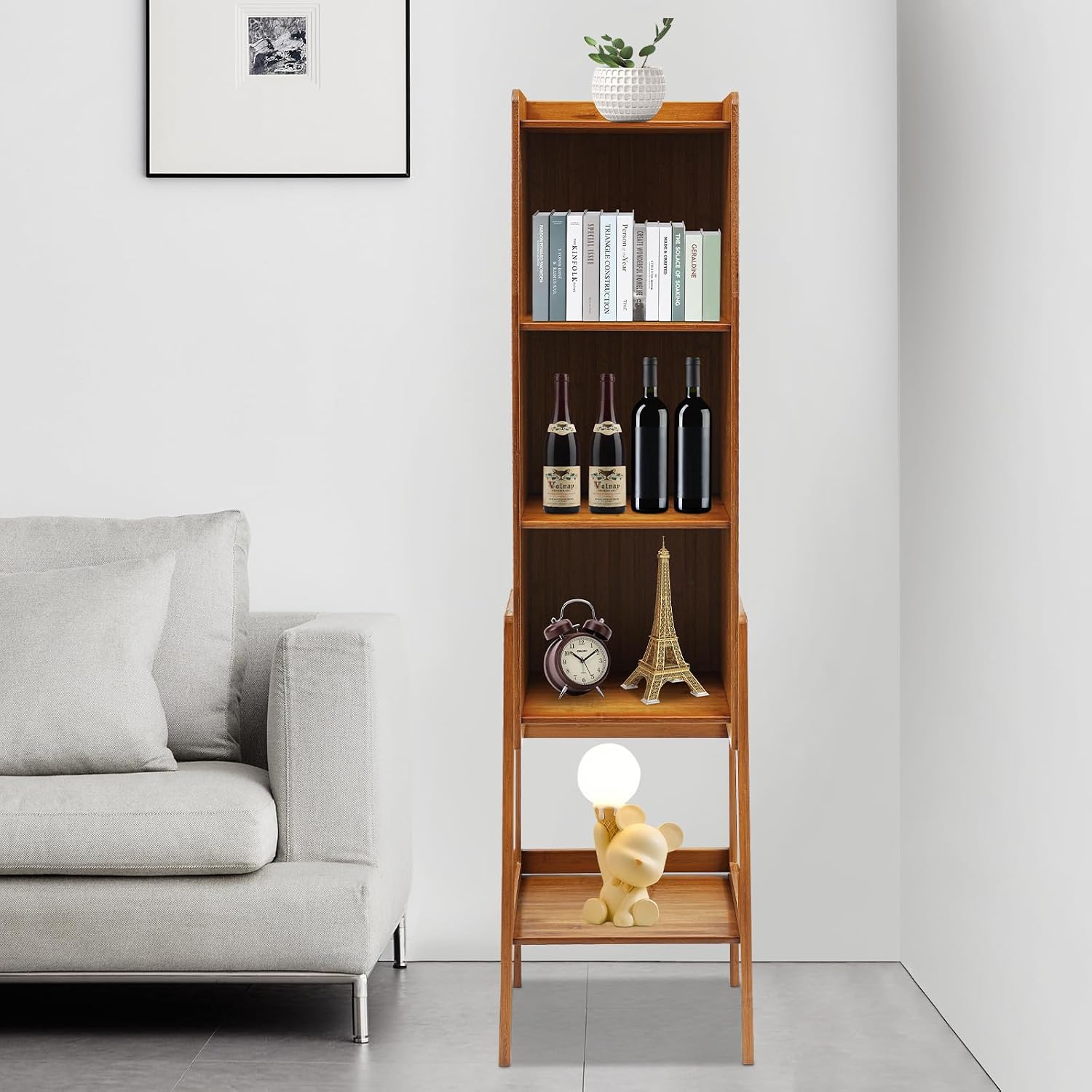 Modern End Table, Side Table Cabinet, Five-Tier Side Table, Wood Bookcase Organizer with Open Shelves for Living Room & Home Office